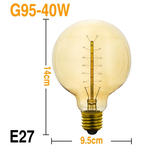 Винтажные лампочки Эдисона E27 E14 220 В лампа накаливания 25 Вт 40 Вт 60 Вт ST64 G95 T45 лампа накаливания Ретро светильник Эдисона для подвесных ламп - Цвет: G95RS-40W