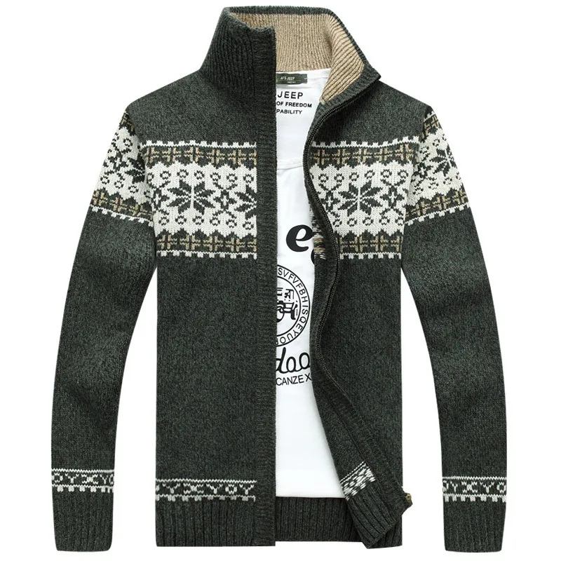 Осенний мужской свитер пальто модное качество молния Снежинка Рождественский свитер мужской кардиган - Цвет: Green
