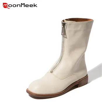 

MoonMeek new arrive 2020 genuine leather boots classic round toe ankle boots hot sale autumn winter woman low heels boots