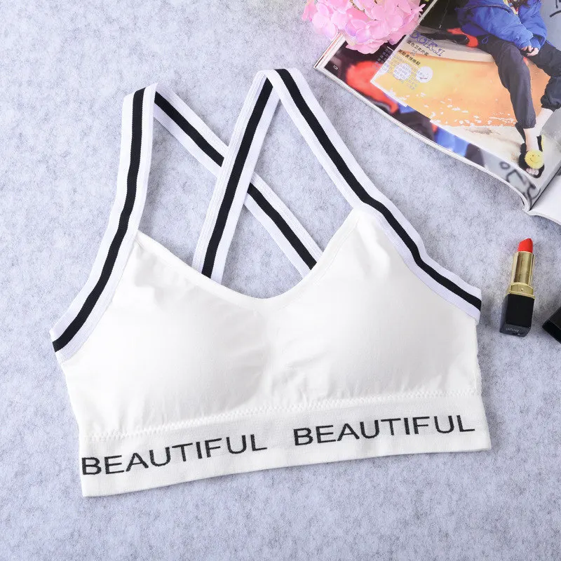 Summer Sports Casual Beauty Wrapped Chest Without Steel Ring Letter Bra Comfortable Breathable Fitness Underwear with Removable - Цвет: Белый