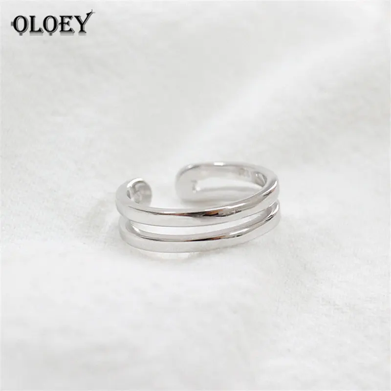

OLOEY Genuine 925 Sterling Silver Open Rings Simple Double Lines Adjustable Finger Ring Fine Jewelry for Women Party Gift YMR240