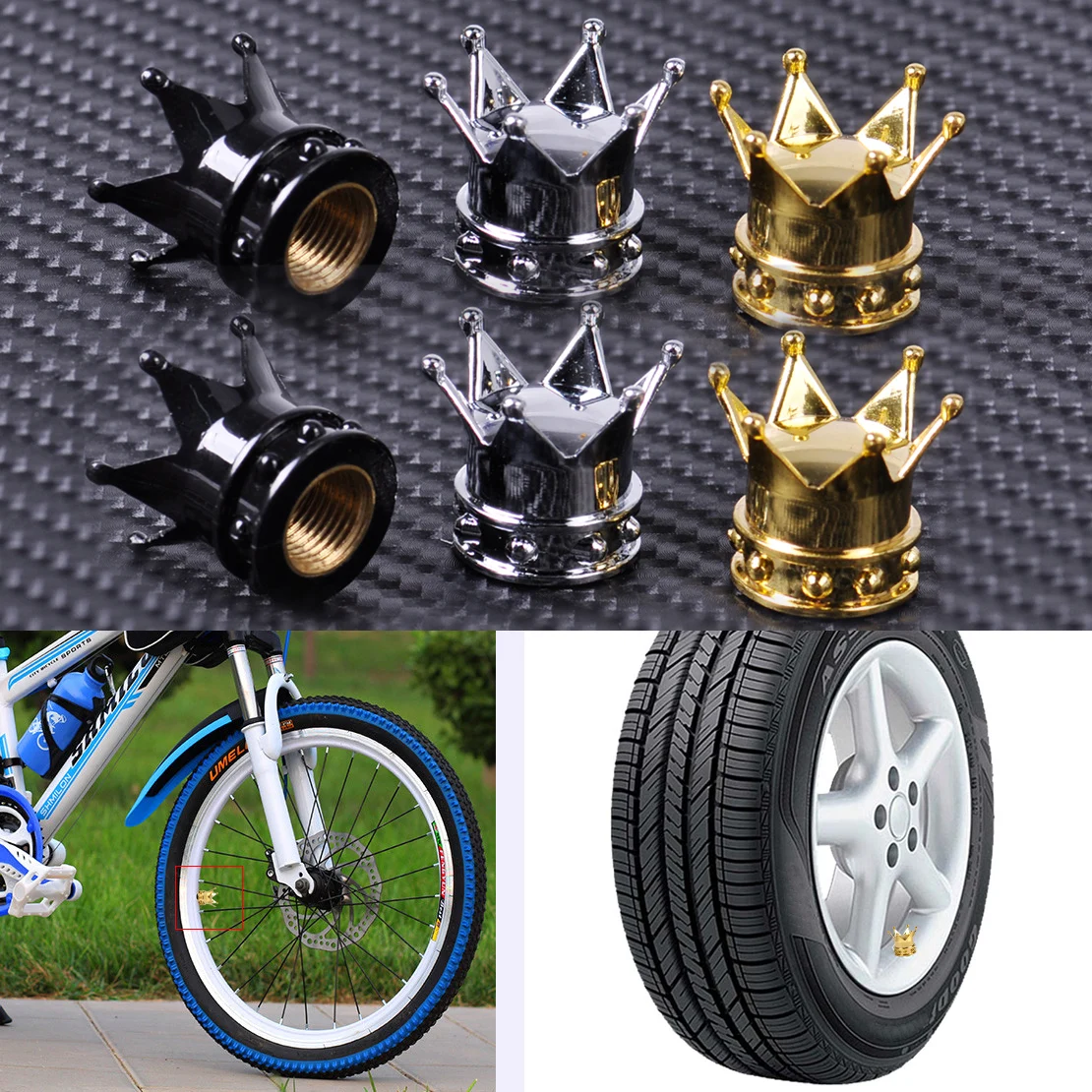 

CITALL 2pcs New ABS Cover & Copper Core Crown Tyre Tire Wheel Valve Stems Air Dust Cover Cap for Bike Motorcycle Bicycles Cars
