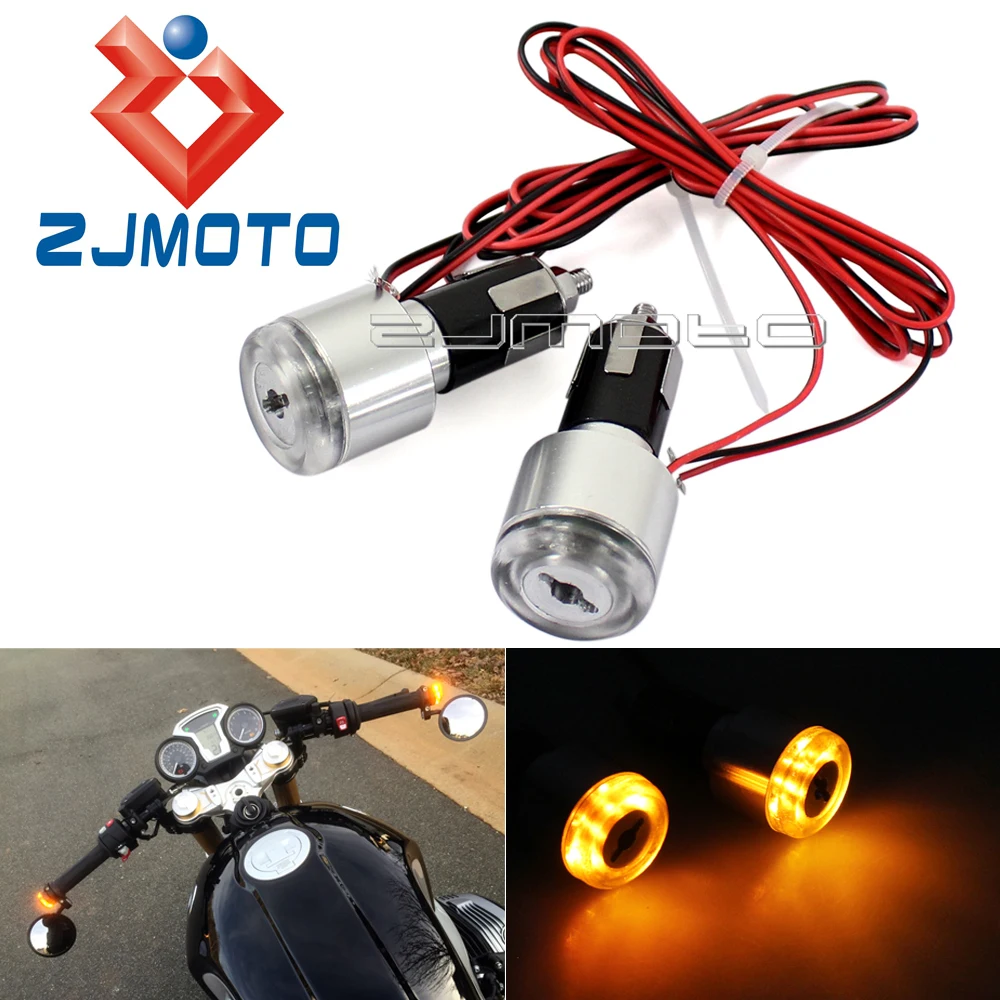 

7/8" Motorcycle Handlebar End LED Plug Turn Signal Light Open Bar Turn Signals Indicators For BMW Ducati Kawasaki Honda Suzuki
