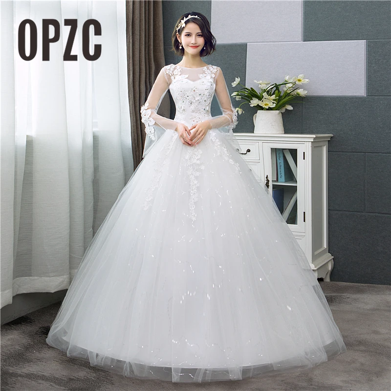 0 : Buy Hot Sale Korean Style Lace Full Flare Sleeve Ball Gown Cheap Wedding Dress ...