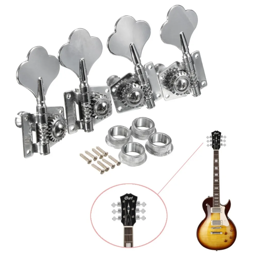 4pcs Set Machine Heads Silver Tuning Pegs Tuner For Bass Guitar