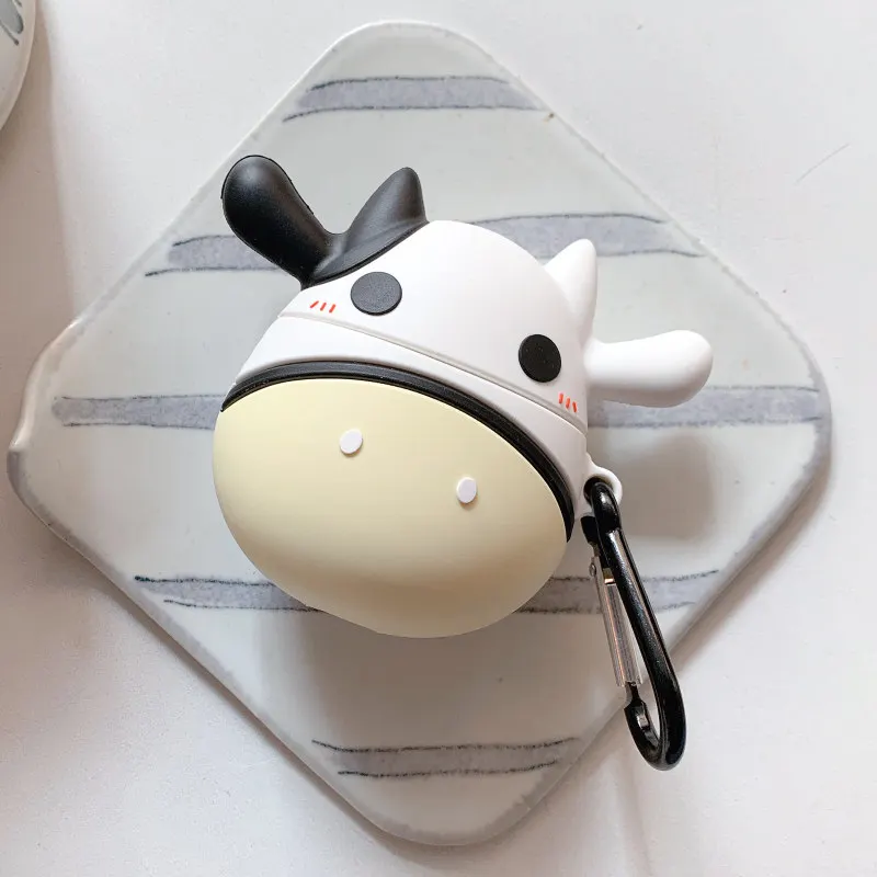 

Cartoon cute cow Headphone cover for airpods 2 case for Apple wireless Bluetooth headset protective shell Mountaineering buckle