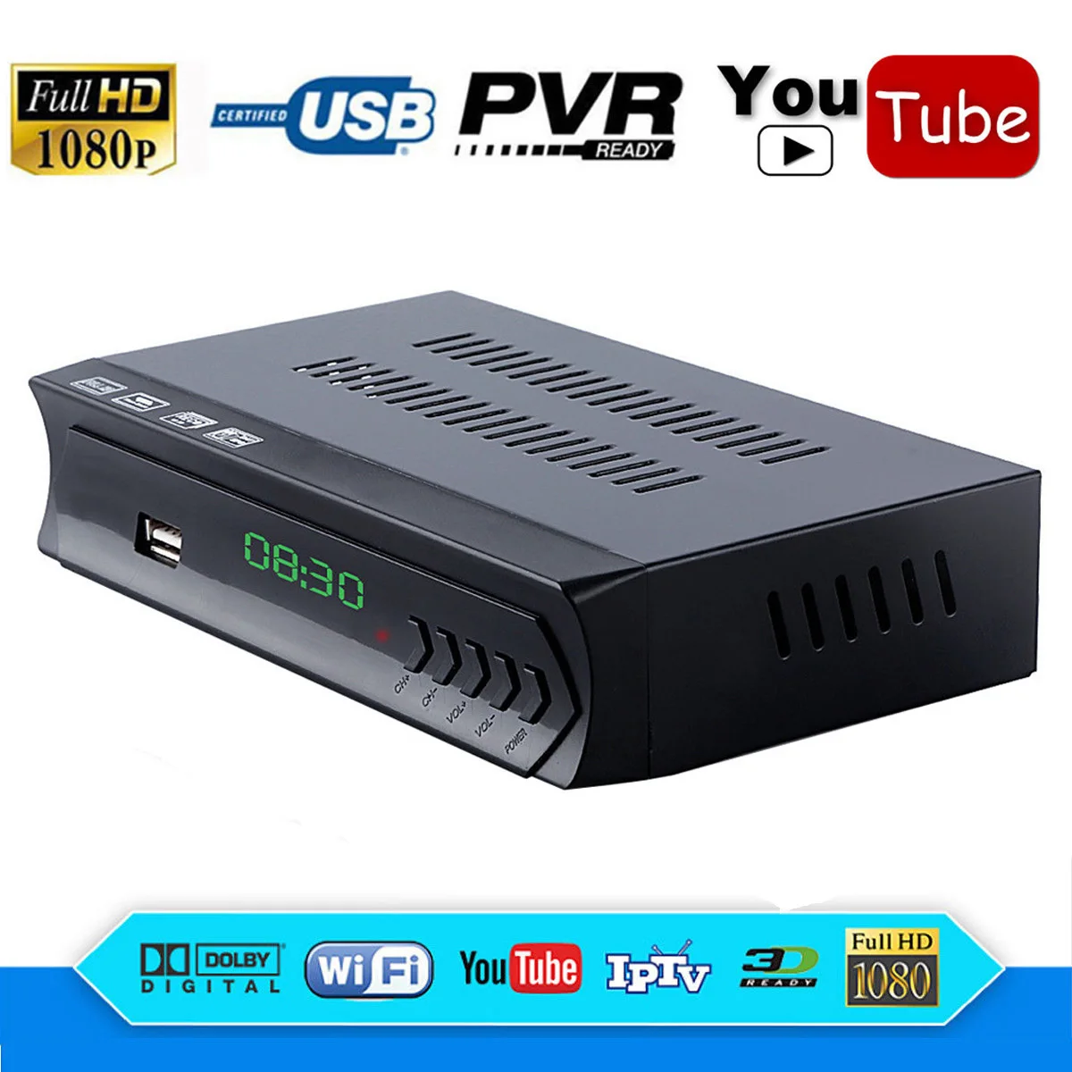 

N/S America Full HD FTA DVB-S2 Digital Satellite Receiver Decoder IPTV Player RJ45 Lan Wifi Youtube iks Cline Newcam Biss vu EPG