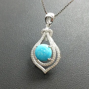 

FLZB, Fine Jewelry pendant 925 sterling silver with fine natural turquoise round 9.0mm fashion pendant with necklace for gift