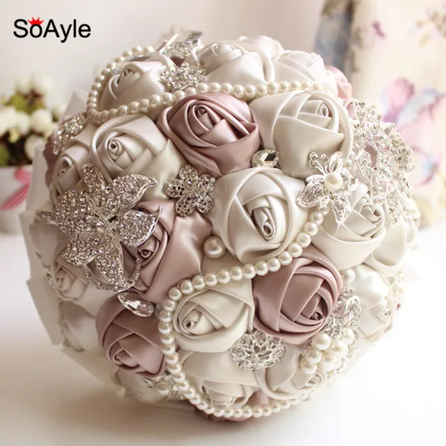 Soayle Crystal Luxury Bling Wedding Bouquet Sparkle Brooch Soayle Crystal Luxury Bling Wedding Bouquet Sparkle Brooch Accessory Artifical Flowers Pearls Bridal Bouquets