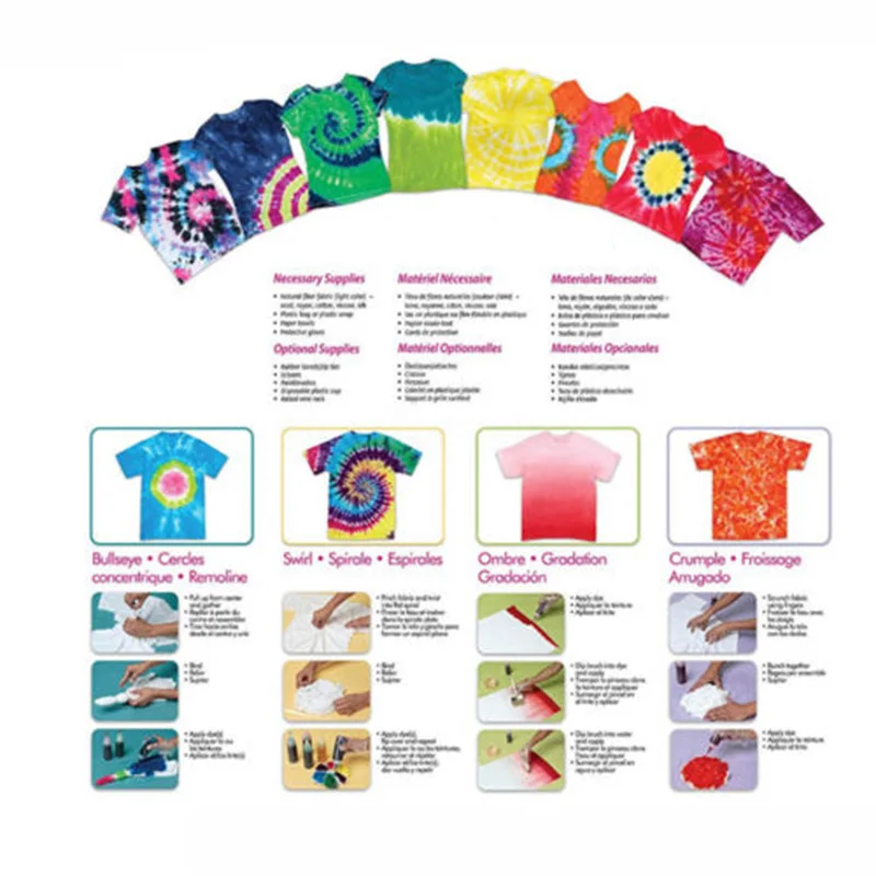 12 шт тюльпан один шаг Tie Dye Kit Яркая Ткань Текстиль Перманентная краска цвета для Solo проектов и семейных развлечений