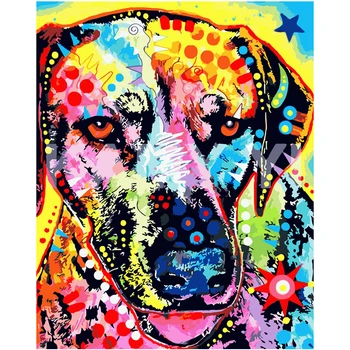 

Painting By Numbers DIY Dropshipping 40x50 50x65cm Multicolored dog Animal Canvas Wedding Decoration Art picture Gift
