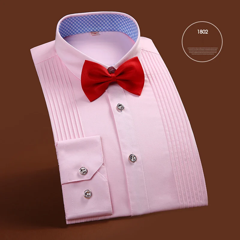 Новое поступление брендовая мужская одежда французский стиль Свадебный Смокинг Рубашка мужская одежда рубашки жениха с длинным рукавом рубашки - Цвет: 1802pink