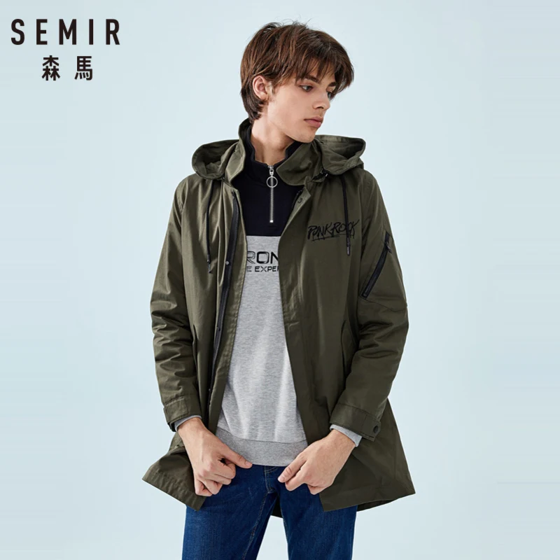 سمير الرجال طويلة مقنعين سترة لفصل الربيع الخريف جيب البريدي اغلاق الخاطف نمط الرجال معطف للأماكن الخارجية عالية الجودة جاكيتات رجل