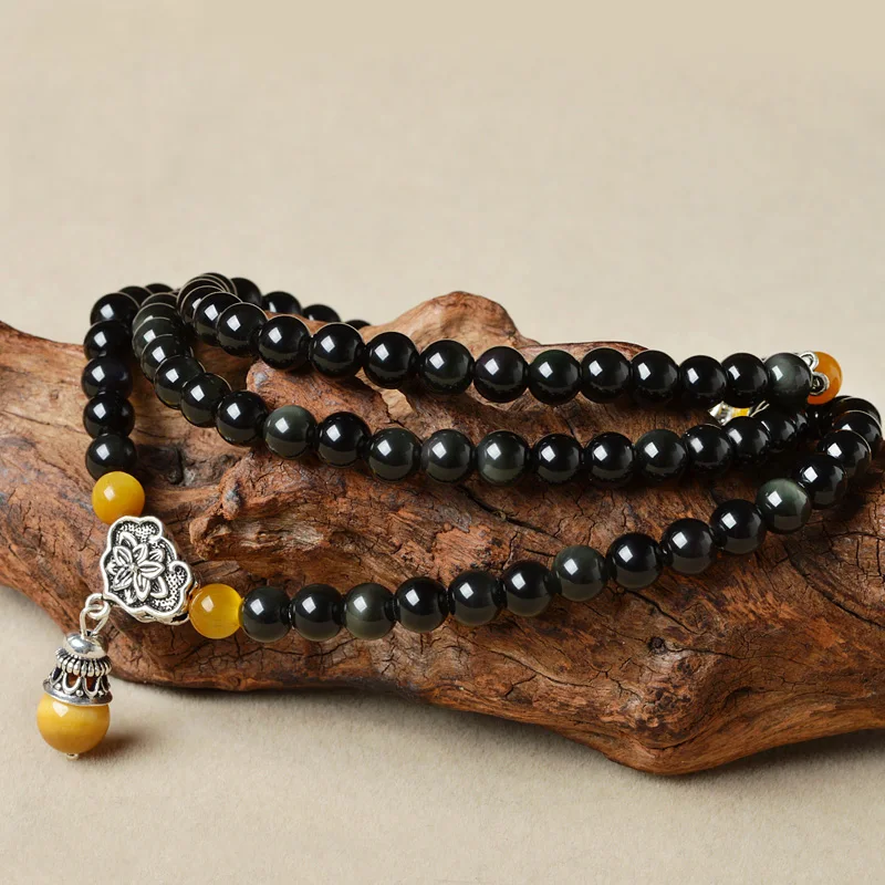

Obsidian Beads Beads 108 Multi-turn Bracelet Women and Men Couple Bracelets Crystal Fashion Jewelry