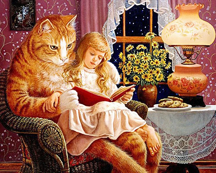 5D Diy Вышивка с кристаллами девушка и кошка читать книга Алмазная мозаика полный