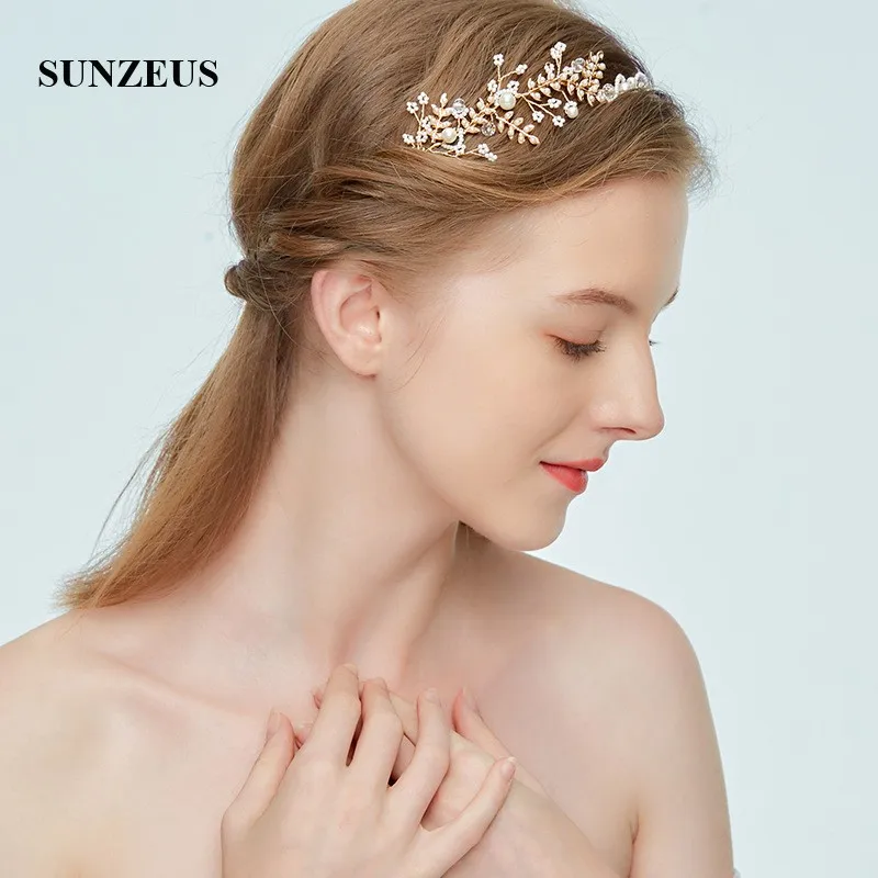 Pearls Gold Headband Leaves Wedding Accessories Simple Elegant