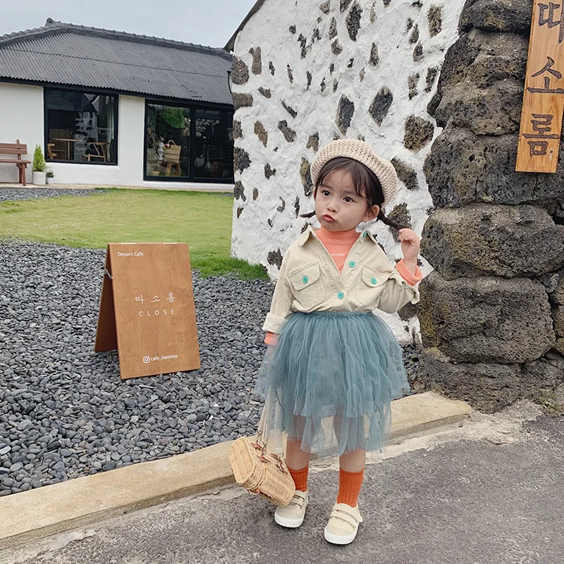

Spring Autumn cute girls fashion mesh princess skirts 2019 kids cute all-match wrinkled skirt