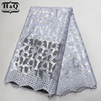 

Fashion african sequins lace fabric hot selling white embroidery french mesh lace fabric stones with beads 5 yards/pcs for dress