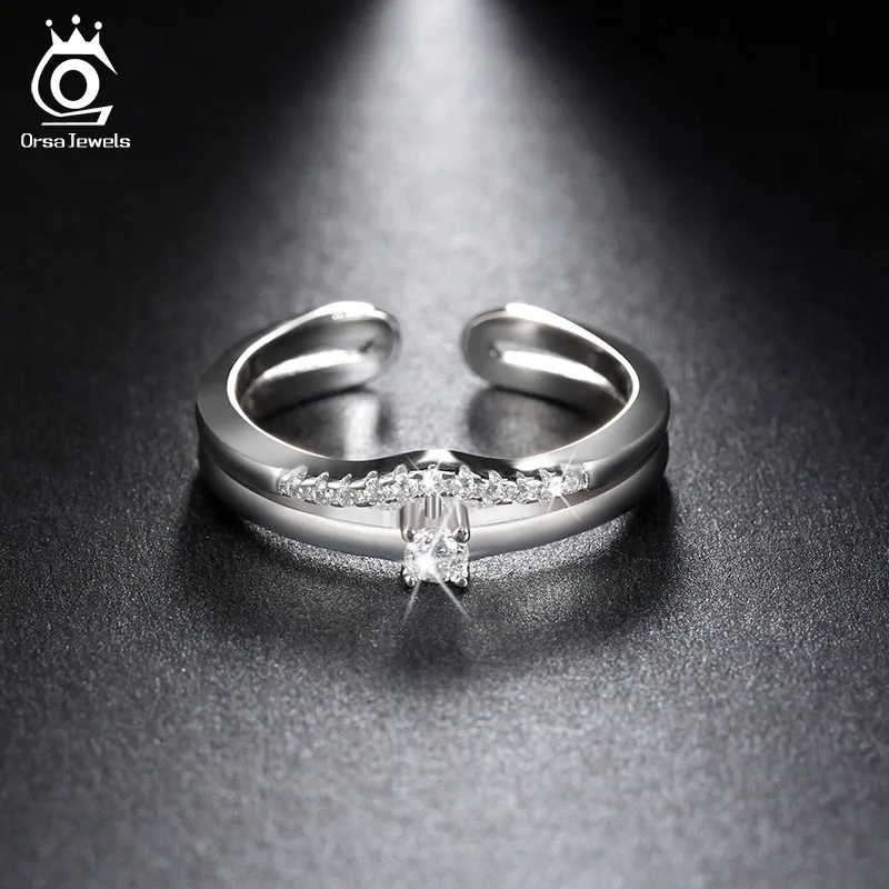 ORSA JEWELS 2019 Luxury AAA Austrian Cubic Zirconia 925 Rings Genuine Sterling Silver Ring Fashion Jewelry for Women SR19