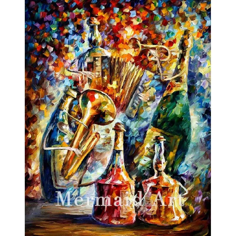 

Hand Painted Oil Painting Musicians Bottle Jazz On Canvas For Abstract Palette Knife Painting Living Room Wall Decor Artwork Art
