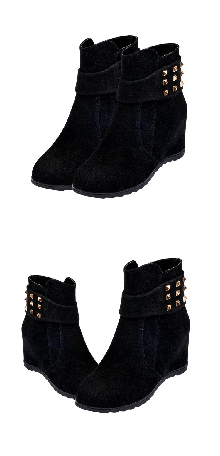 Г., зимние ботинки женская зимняя обувь брендовые женские ботинки на танкетке, увеличивающие рост, с заклепками теплая обувь для холодной зимы, A339