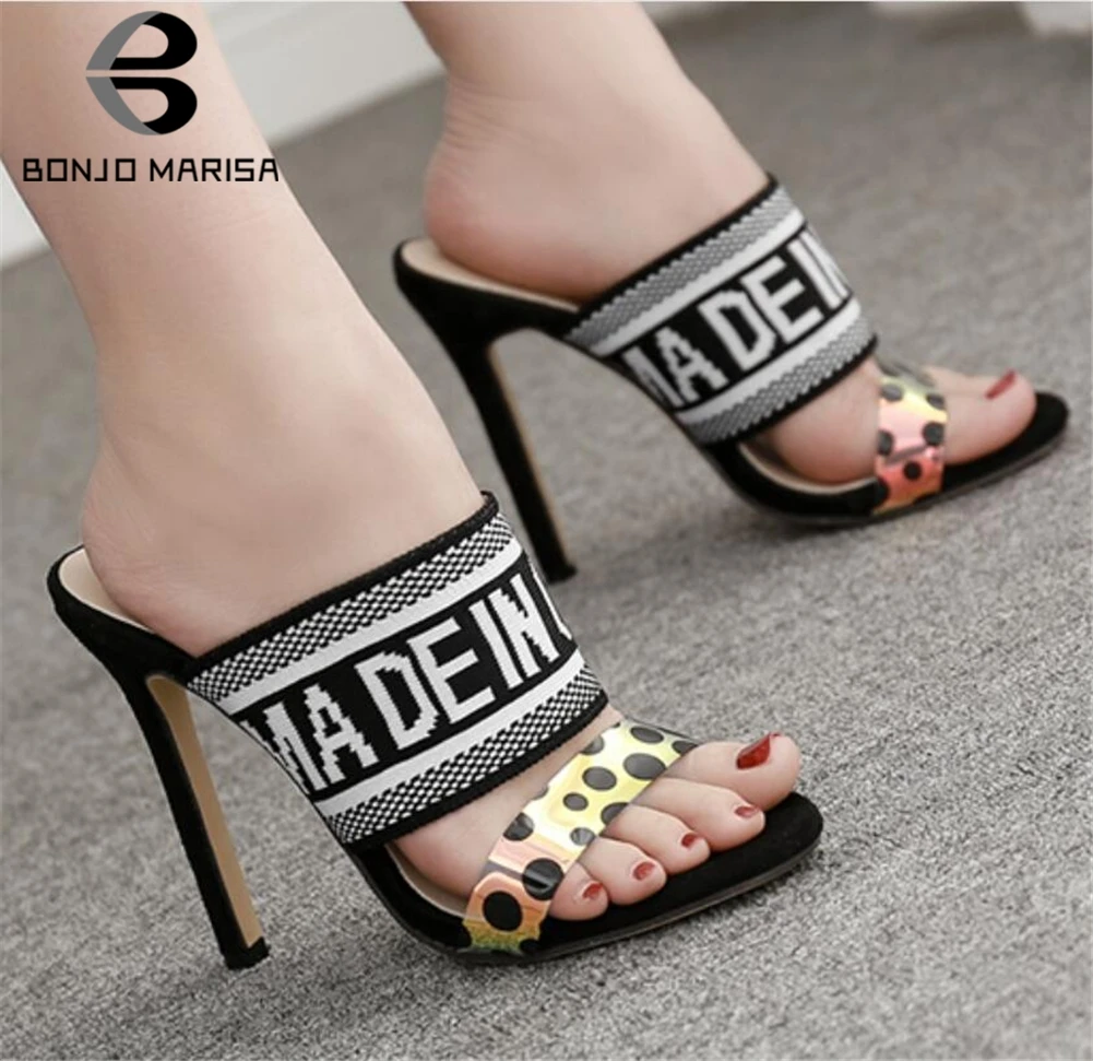 

BONJOMARISA 2019 Brand New Szie 35-40 Ladies High Heels Mules Woman Shoes Woman Casual Party Sexy Outside Summer Slippers
