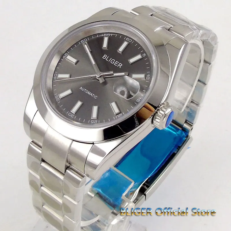 Модные мужские часы с серым/черным циферблатом 40 мм saphire glass 21 jewels MIYOTA 8215