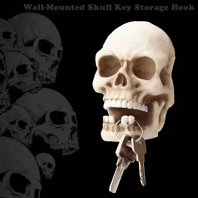 Creative Skull Sculpture Key Storage Hook Wall Mount Resin