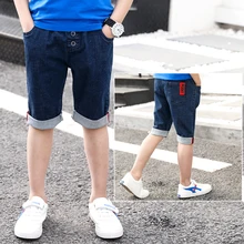 Джинсовые шорты для мальчиков-подростков дизайнерская детская одежда летние повседневные штаны для мальчиков мягкие хлопковые джинсы короткие прямые штаны