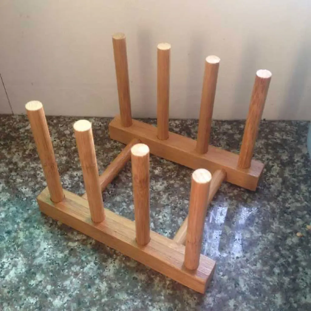 Bamboo Dish Plate Bowl Cup Book Pot Lid Cutting Board Drying Rack Stand Drainer Storage Holder Organizer Kitchen Cabinet