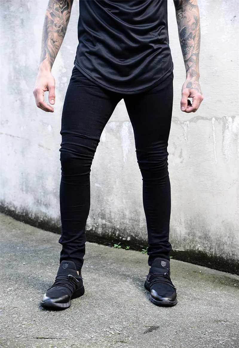 2019 New Fashion Men's Pencil Pants Jeans Cool Man Washed Patchwork Solid color Denim Trousers Male Streetwear (2)