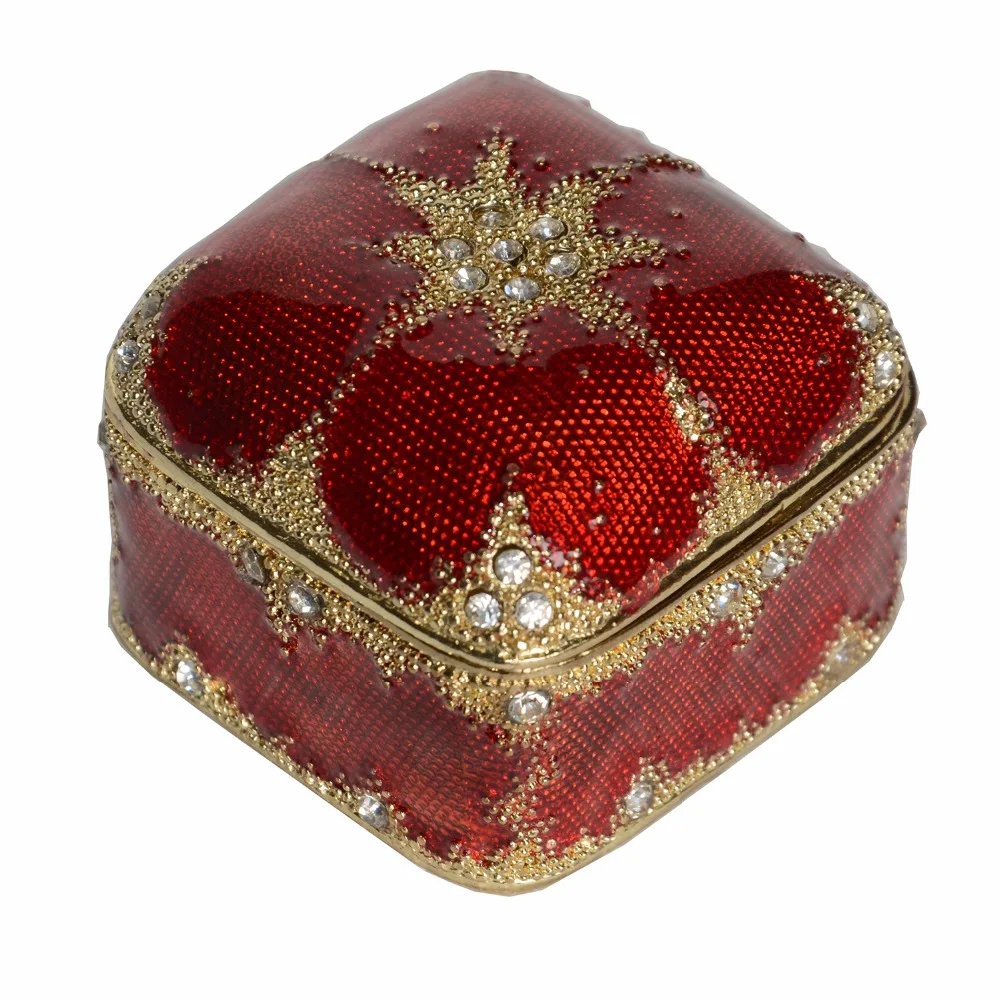 

Vintage Style Hinged Metal Jewelry Box & Organizers Red Square Trinket Boxes Earring Necklace Holder Gifts for Girls