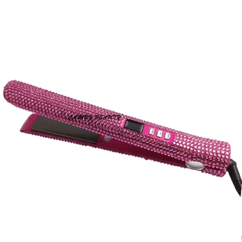 

Hot pink Crystal HairStraightener Titanium Plate Diamond Hair Straightener Crystal Hair Styling Tools with Hot pink Crystals