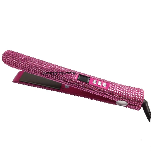 Professional Crystal Hair Flat Iron Titanium Plate Diamond Hair Straightener Crystal Hair Styling Tools with Hot pink Crystals Professional Crystal Hair Flat Iron Titanium Plate Diamond Hair Straightener Crystal Hair Styling Tools with Hot pink Crystals