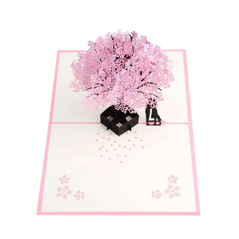  3D Pop UP Cards Flowers Birthday Card Anniversary Gifts Postcard Paper Carving Cherry Tree Wedding  - 4.00042E+12