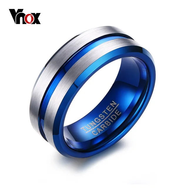 Vnox Thin Blue Line Tungsten Ring Wedding Brands 8mm Vnox Thin Blue Line Tungsten Ring Wedding Brands 8mm Carbide Rings For Men Jewelry