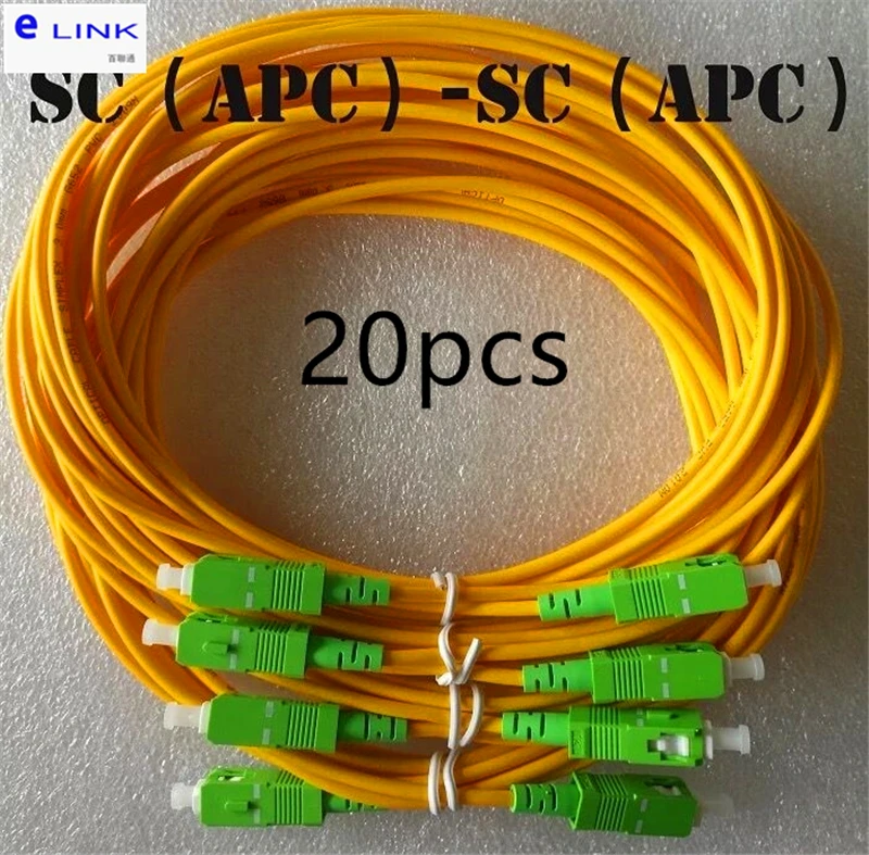 

20pcs SC/APC-SC/APC patch cord simplex SM 3.0mm PVC jacket green connector fiber optical jumper G652D free shippment ELINK