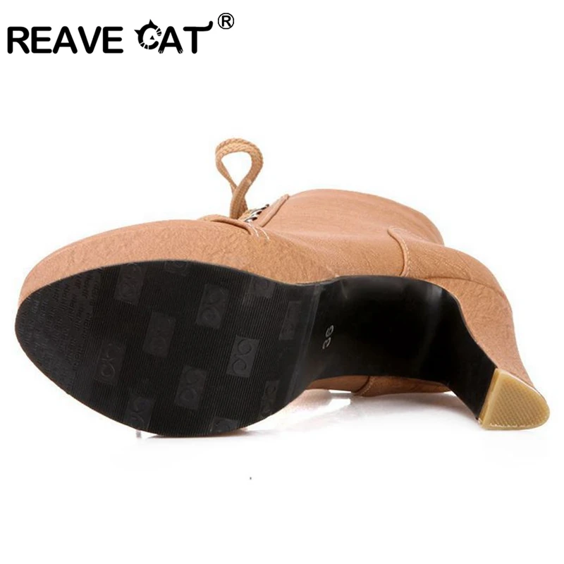 Женские ботильоны на высоком каблуке REAVE CAT черные кожаные полусапожки платформе