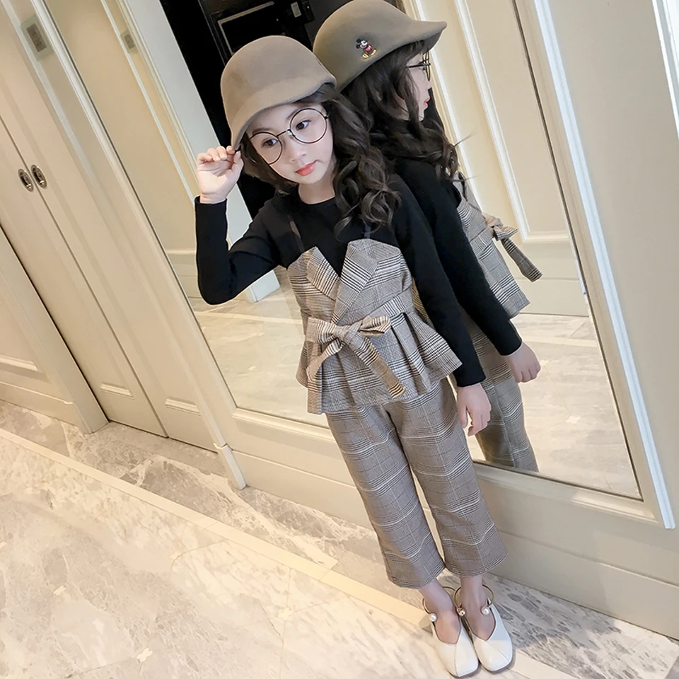

2018 New Toddler Girl Clothes Autumn Back To School Outfits Kids Teenager Girls Clothes 10 12 Years Plaid Shirts + Pants