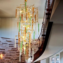 Modern Brass Chandelier Lighting LED Chandeliers Glass Drop Chandelier Lamp Copper Pendant Hanging Light for Living Dining Room willlustr copper pendant lamp brass hanging light fabric shade chandelier modern suspension lighting american country bronze