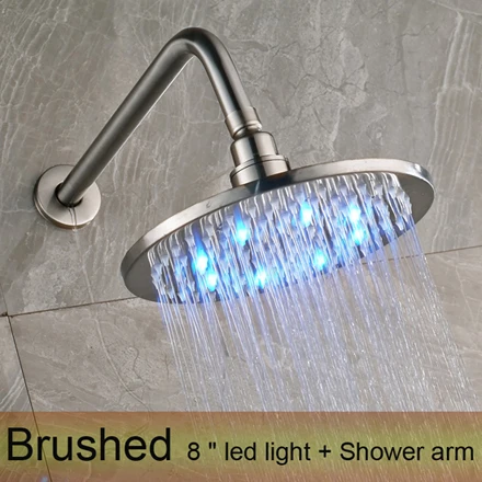 Brushed 8 Inch B 8 дюймов потолочный светодиодный светильник свет дождь Душевая Головка Черный Круглый дождь Цвет Изменение душа с душевой ручкой - Цвет: Brushed 8 Inch B