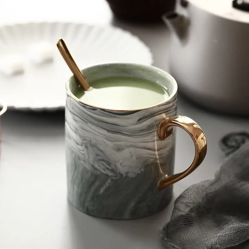 Европейский мрамор зерна Пномпень кружки пара любовника Подарочная керамическая кружка Молоко Кофе Чай завтрак фарфоровая чашка для подарков