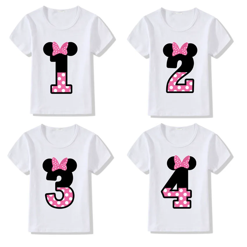 Boys and Girls Clothes Funny T shirt Kids Happy Birthday Letter Bow Print Funny T shirt Kids Number 1-9 Birthday Present