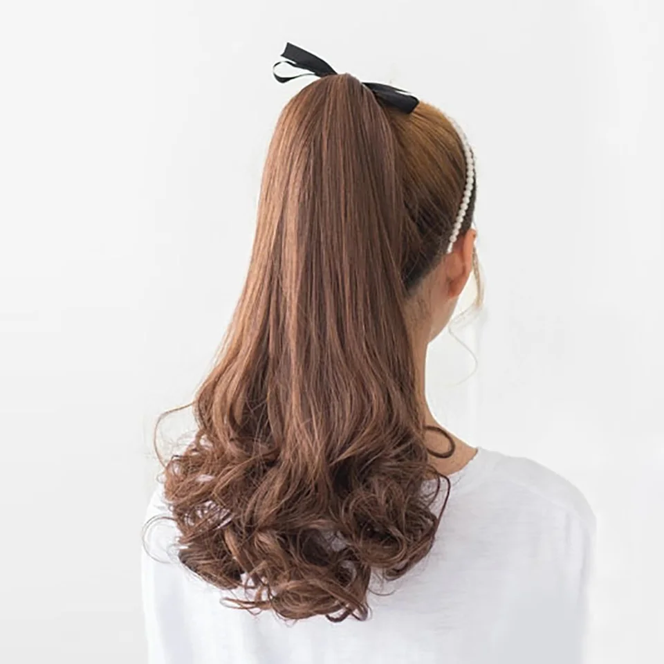 AOSIWIG Long Wavy Real Natural Ponytail Clip in Pony tail Hair Extensions Wrap Around on Synthetic Hair Piece for Women