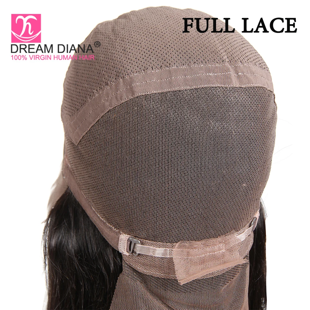 DreamDiana Burmes Hair Full Lace Wigs Remy Straight Hair Full Lace Glueless Wig Black 100% Pre Plucked Full Lace Human Hair Wigs