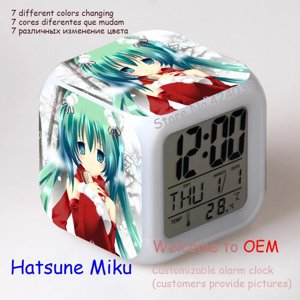 Tsune Miku Hatsune мультяшный будильник светодиодный цветной Ночной светильник сенсорный будильник отправляется на батарею можно настроить на изображение