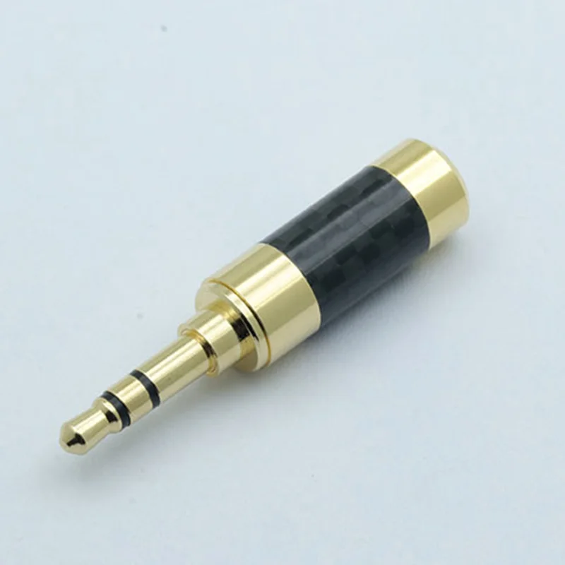 Углеродное волокно адаптер аудиоразъема 3,5 мм 3 полюс стерео штекер позолоченный Проволочный припой разъем для кабеля 6 мм - Цвет: Black