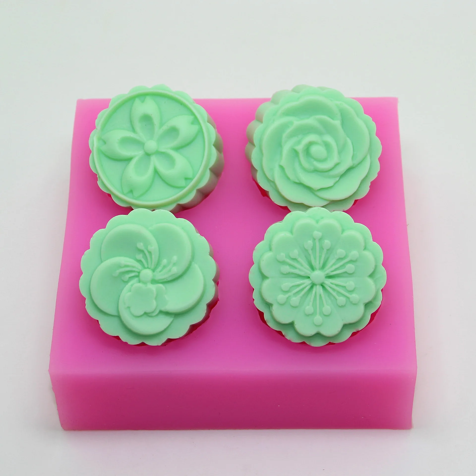 4 Connected Flower Pattern Moon Cake mold manual soap Making soft silicone soap Molds