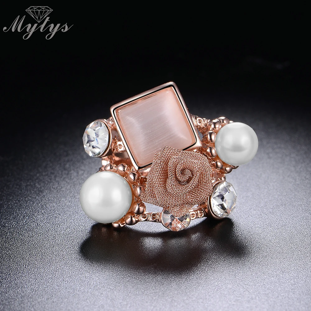 Кольцо Mytys Rose GP с цветами жемчужное кольцо кристаллом розы для вечеринок модные