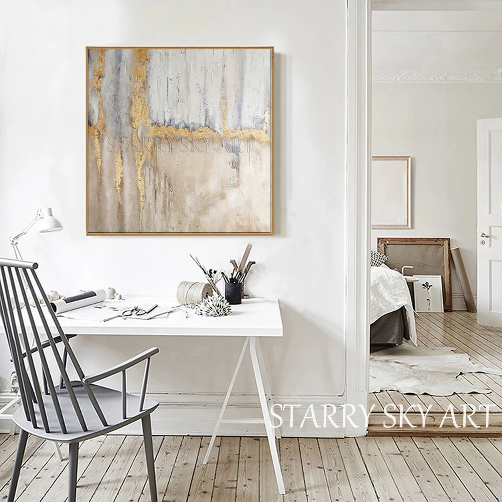 Billig Beste Verkauf Reine handgemalte Starke Strukturierte Abstrakte Ölgemälde auf Leinwand Pop Kunst Abstrakte mit Gold Folie öl Malerei